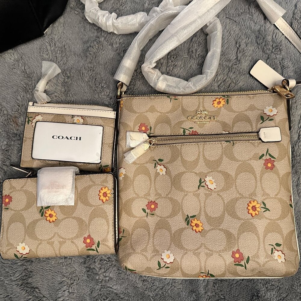 NEW COACH Womens Mini Rowan File Shoulder Crossbody Bag, Wallet, Card Holder Set